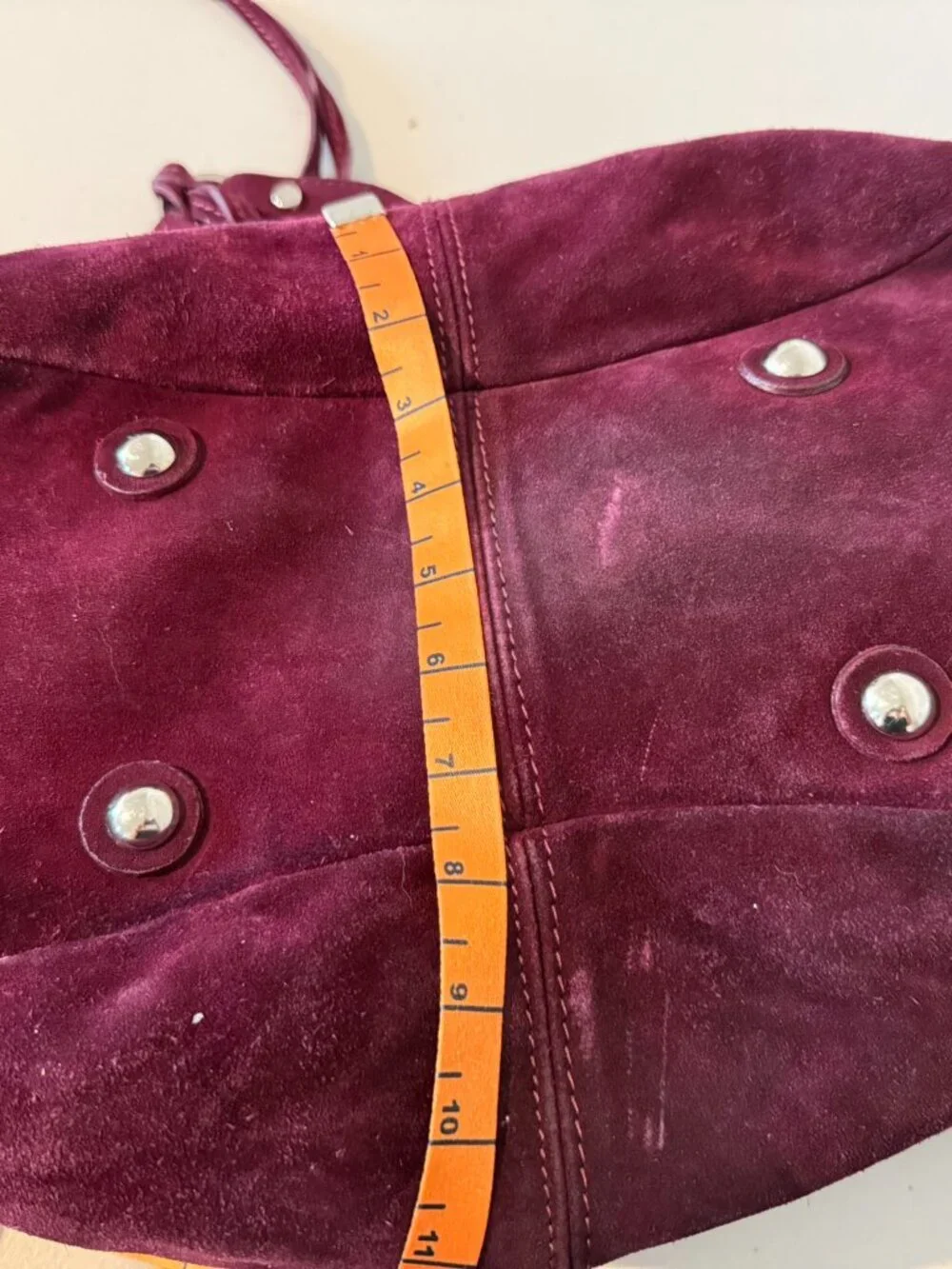Via Repubblica Large Burgundy Suede Hobo Bag Studded Zip Pocket Shoulder Purse